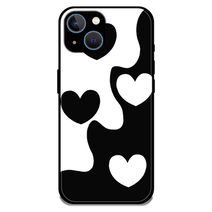 Monochrome Heart Flow - Glossy Metal Silicone Case For Apple iPhone 13