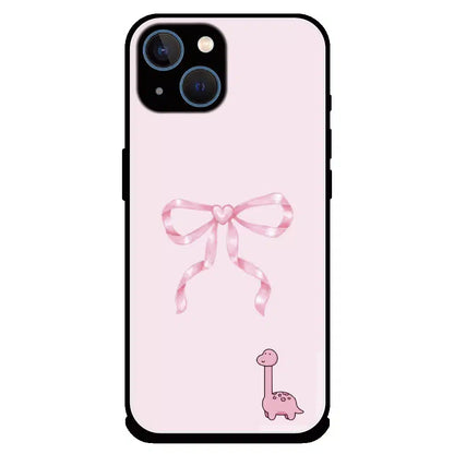 Cute Pink Dino Bow - Glossy Metal Silicone Case For Apple iPhone 13