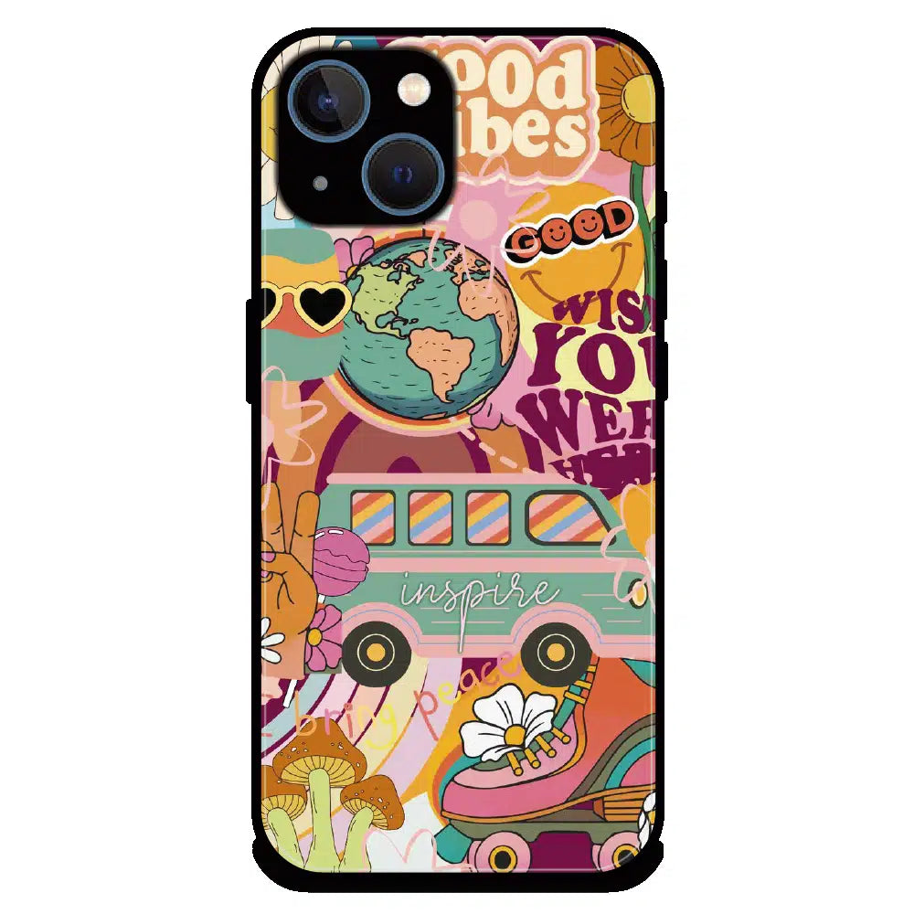 Good Vibes Retro Travel Art - Glossy Metal Silicone Case For Apple iPhone 13