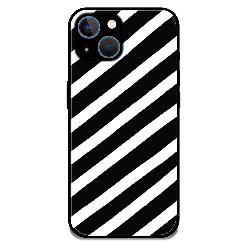 Monochrome Diagonal Stripe - Glossy Metal Silicone Case For Apple iPhone 13