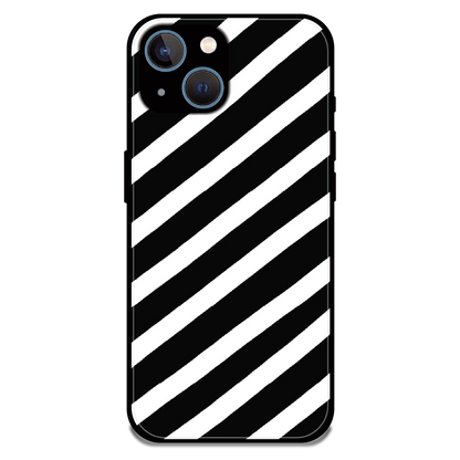 Monochrome Diagonal Stripe - Glossy Metal Silicone Case For Apple iPhone 13