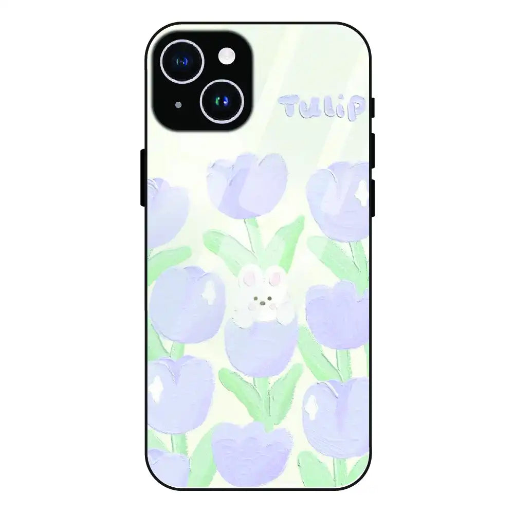 Cute Bunny Tulip - Glass Case For Apple iPhone 14