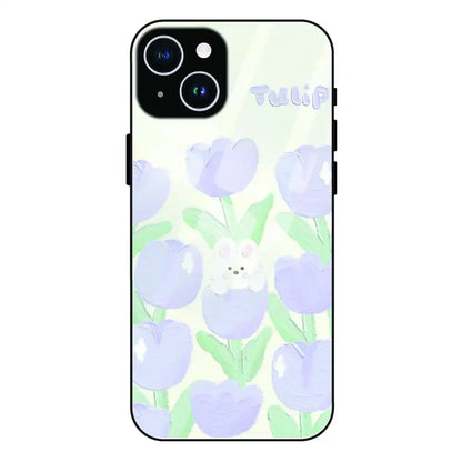 Cute Bunny Tulip - Glass Case For Apple iPhone 14