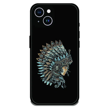 Tribal Warrior Feather Headdress - Glossy Metal Silicone Case For Apple iPhone 14