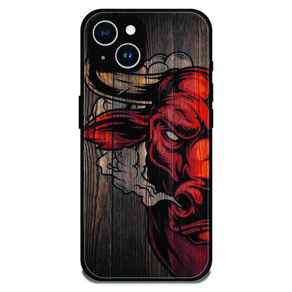 Abstract Red Mask Wood Art - Glossy Metal Silicone Case For Apple iPhone 14