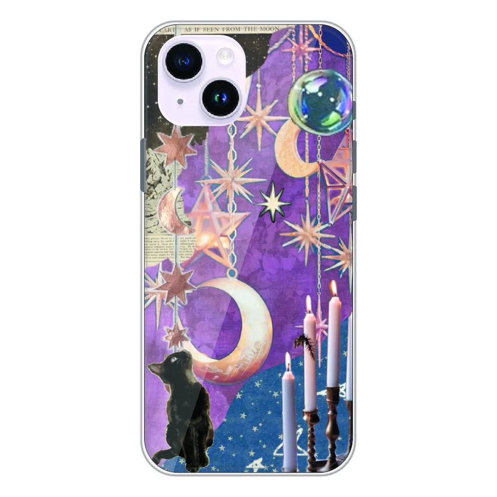 Celestial Moon Cat Art - Printed Silicone Case For Apple iPhone 14