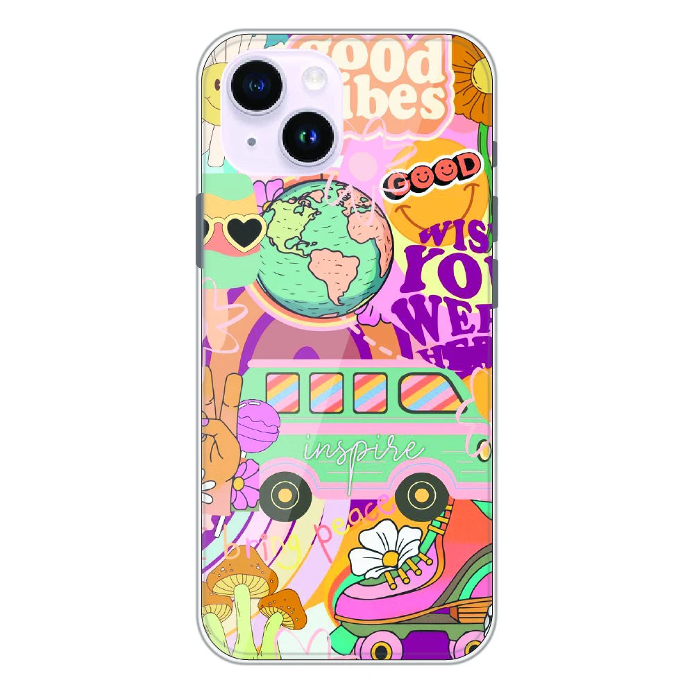 Good Vibes Retro Travel Art - Printed Silicone Case For Apple iPhone 14