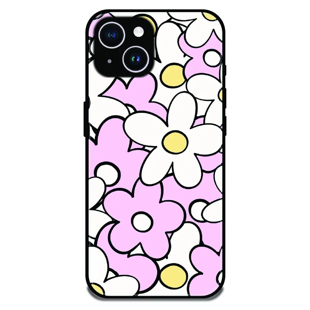 Pink Daisy Floral Pop - Glossy Metal Silicone Case For Apple iPhone 14