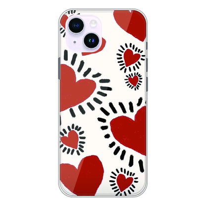 Red Heart Doodle Art - Printed Silicone Case For Apple iPhone 14