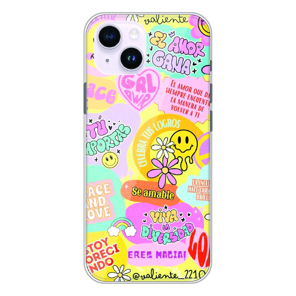Colorful Amor Positivity Collage - Printed Silicone Case For Apple iPhone 14