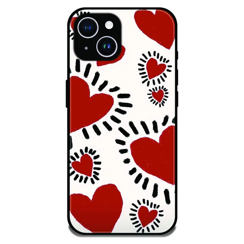 Red Heart Doodle Art - Glossy Metal Silicone Case For Apple iPhone 14