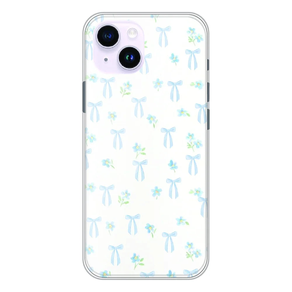Soft Blue Bow Floral - Printed Silicone Case For Apple iPhone 14