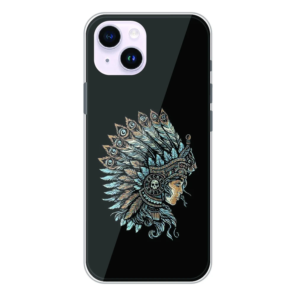 Tribal Warrior Feather Headdress - Printed Silicone Case For Apple iPhone 14