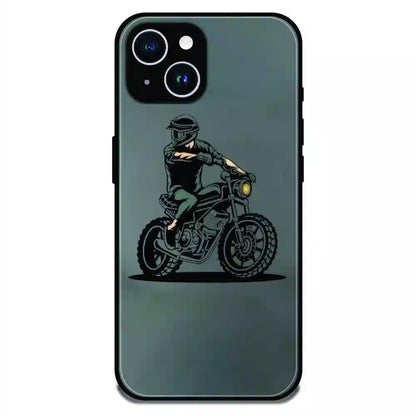 Vintage Biker Rider Art - Glossy Metal Silicone Case For Apple iPhone 14
