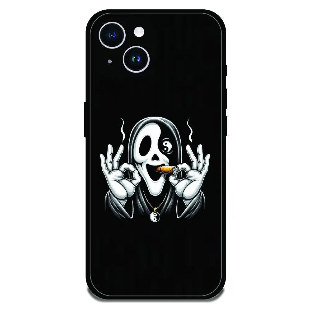 Smoky Skull Chill - Glossy Metal Silicone Case For Apple iPhone 14