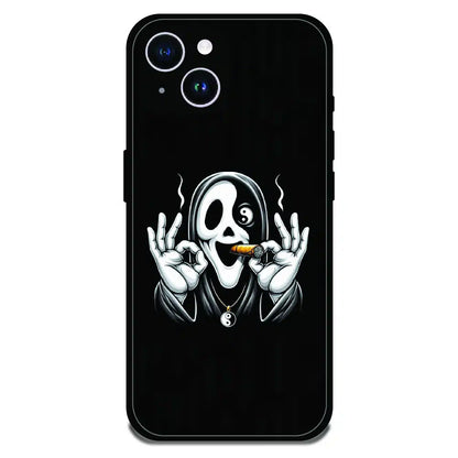 Smoky Skull Chill - Glossy Metal Silicone Case For Apple iPhone 14