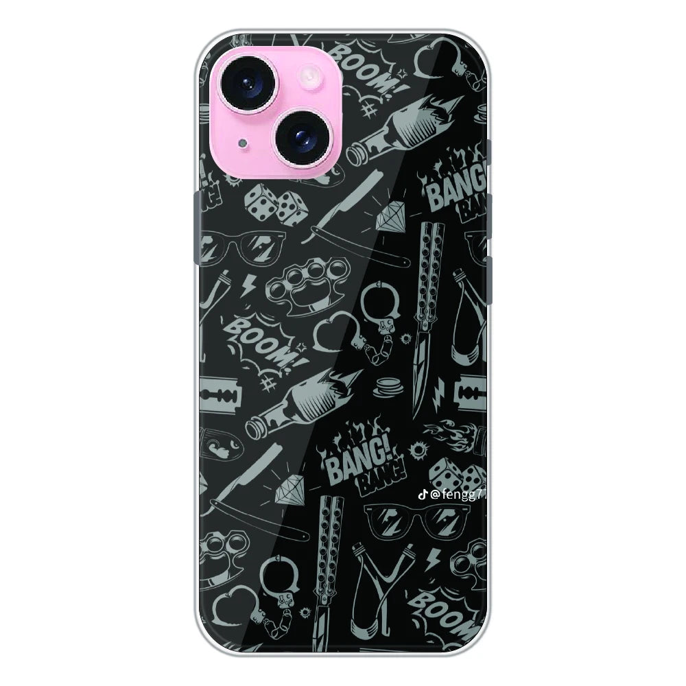 Black Graphic Street Art - Printed Silicone Case For Apple iPhone 14 Plus
