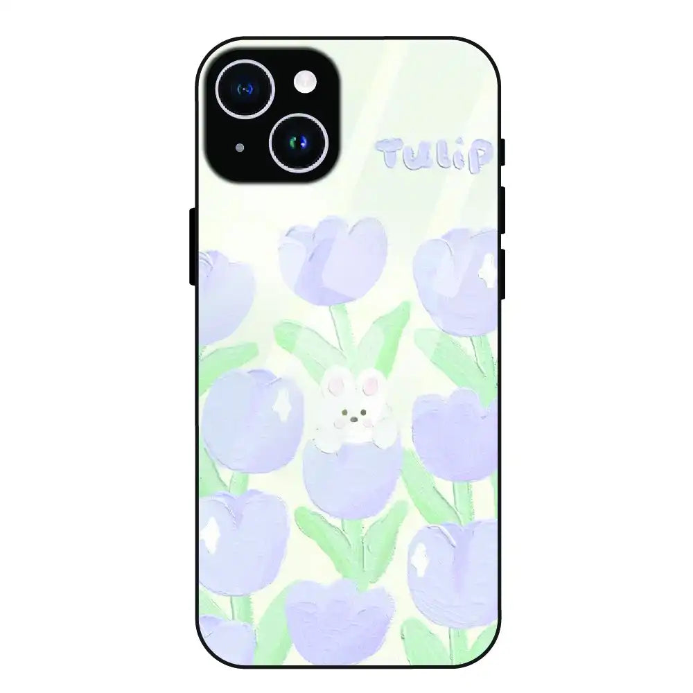 Cute Bunny Tulip - Glass Case For Apple iPhone 14 Plus