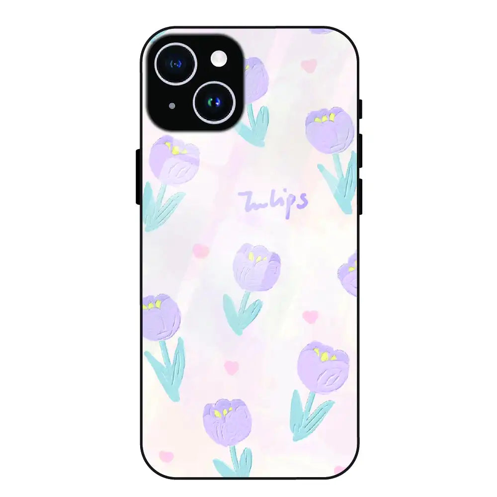 Pastel Tulip Floral - Glass Case For Apple iPhone 14 Plus