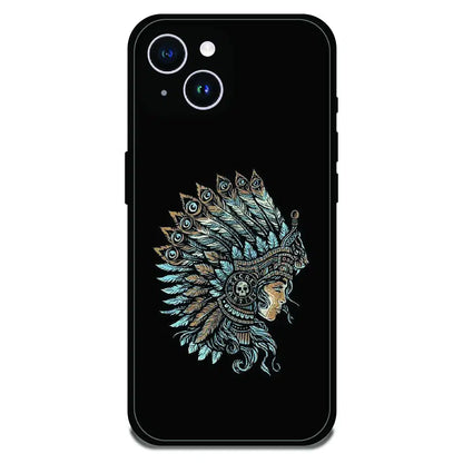 Tribal Warrior Feather Headdress - Glossy Metal Silicone Case For Apple iPhone 14 Plus