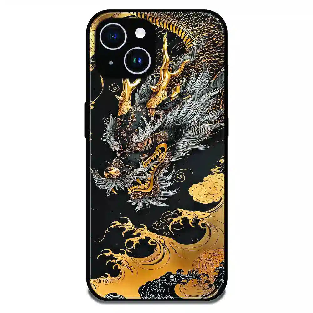 Golden Dragon Japanese Art - Glossy Metal Silicone Case For Apple 14 Plus