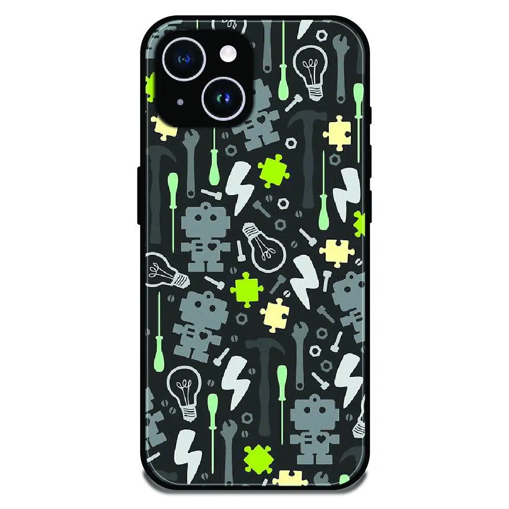 Robot Tools Pattern - Glossy Metal Silicone Case For Apple iPhone 14 Plus