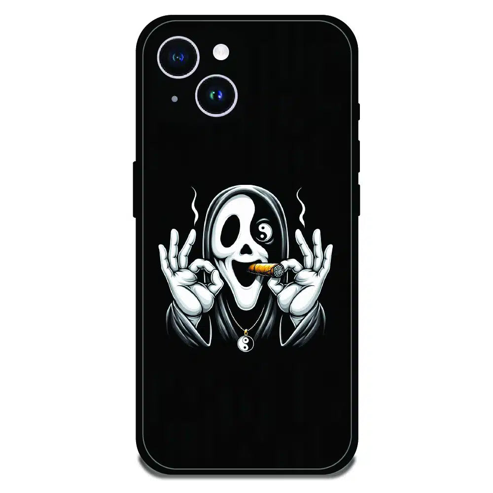 Smoky Skull Chill - Glossy Metal Silicone Case For Apple iPhone 14 Plus