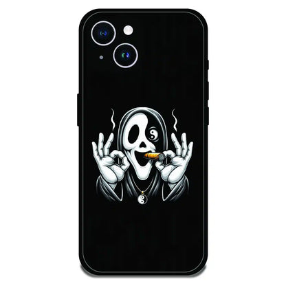 Smoky Skull Chill - Glossy Metal Silicone Case For Apple iPhone 14 Plus