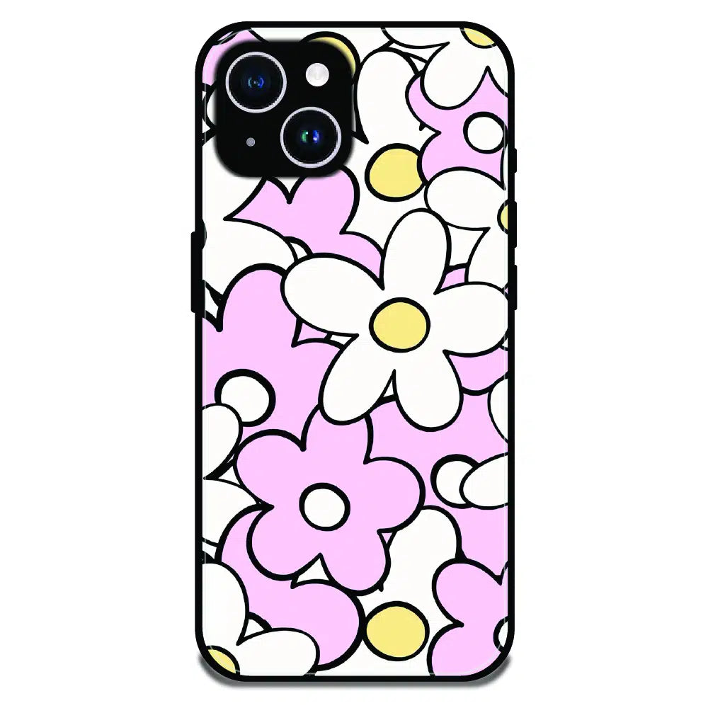 Pink Daisy Floral Pop - Glossy Metal Silicone Case For Apple iPhone 14 Plus