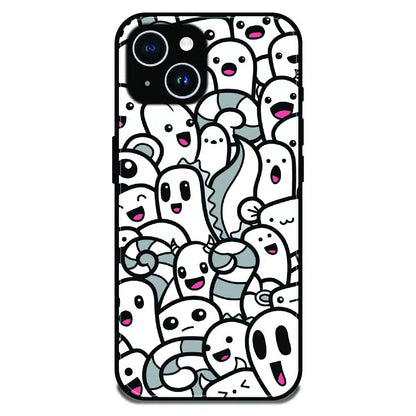 Cute Ghost Crowd - Glossy Metal Silicone Case For Apple iPhone 14 Plus