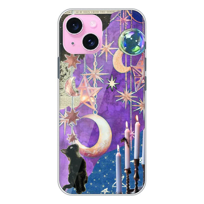 Celestial Moon Cat Art - Printed Silicone Case For Apple iPhone 14 Plus
