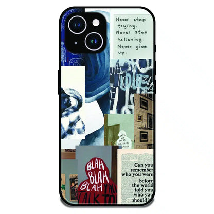 Blue Motivational Collage - Glossy Metal Silicone Case For Apple iPhone 14 Plus