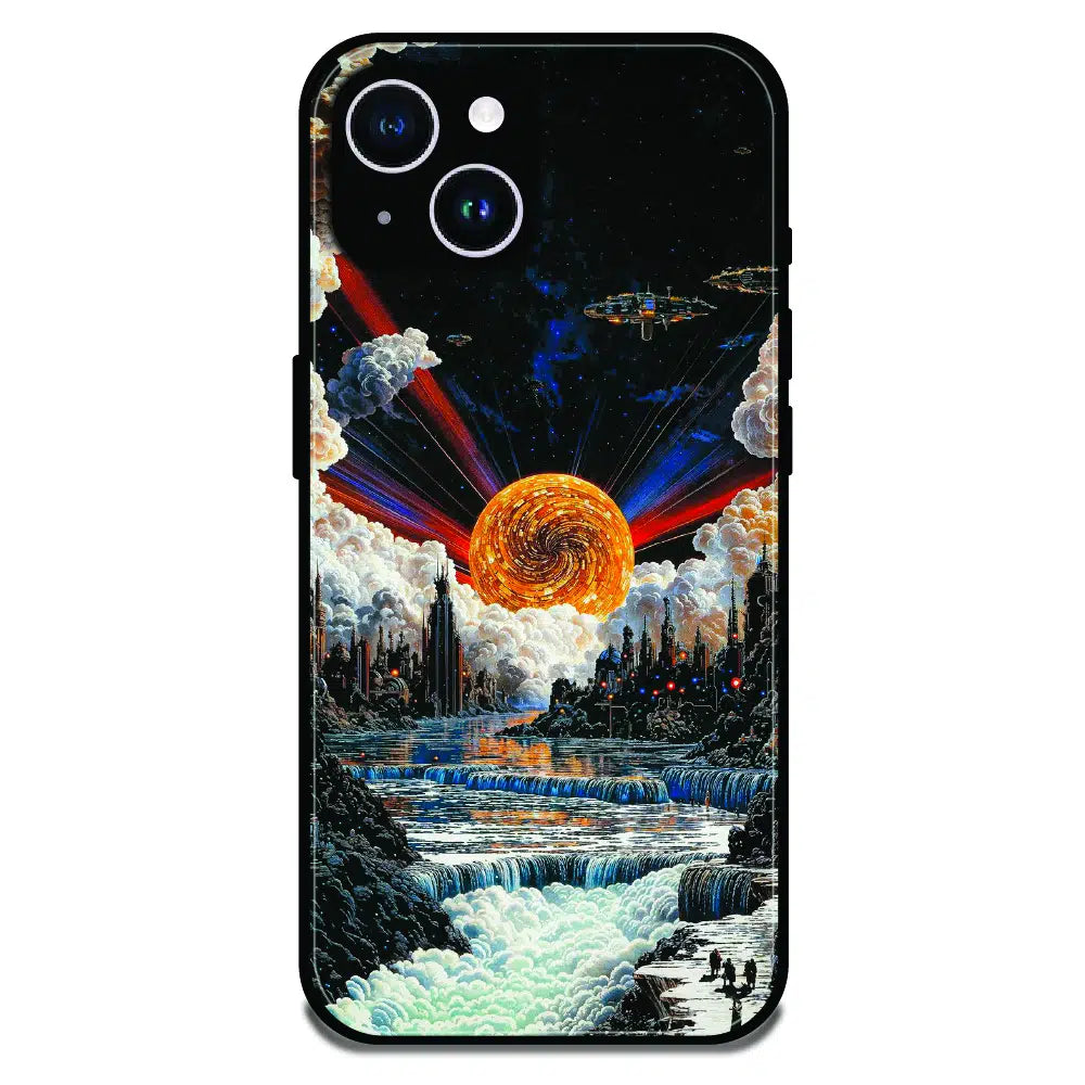 Cosmic Fantasy Sun Landscape - Glossy Metal Silicone Case For Apple iPhone 14 Plus