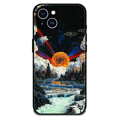 Cosmic Fantasy Sun Landscape - Glossy Metal Silicone Case For Apple iPhone 14 Plus