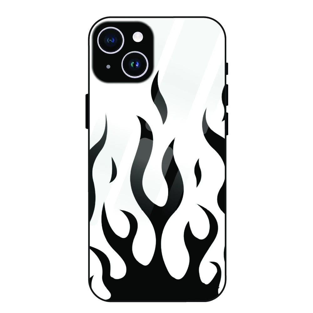 Monochrome Flame Art - Glass Case For Apple iPhone 14 Plus