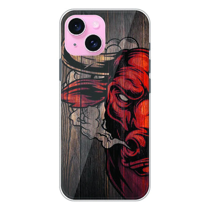 Abstract Red Mask Wood Art - Printed Silicone Case For Apple iPhone 14 Plus