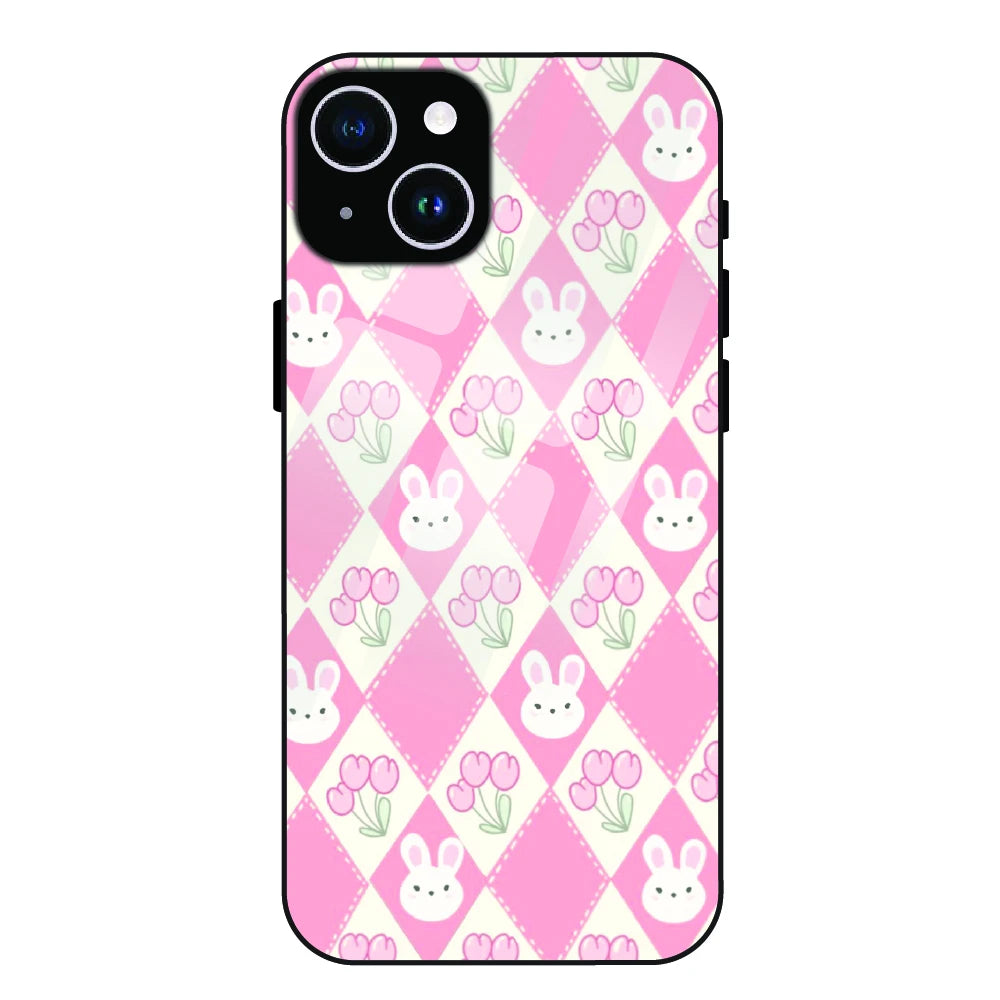 Pink Bunny Argyle - Glass Case For Apple iPhone 14 Plus