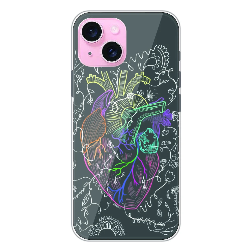 Anatomical Heart Line Art - Printed Silicone Case For Apple iPhone 14 Plus