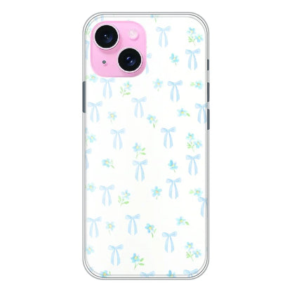 Soft Blue Bow Floral - Printed Silicone Case For Apple iPhone 14 Plus