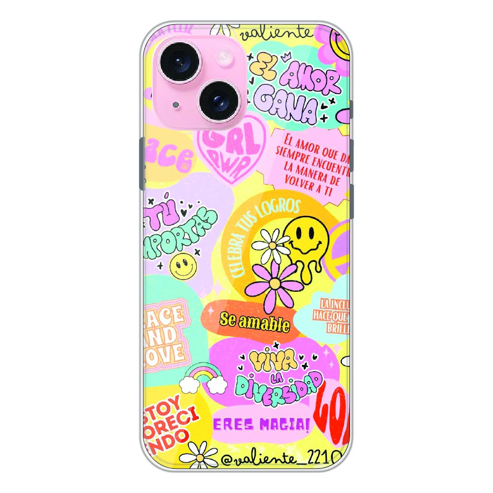 Colorful Amor Positivity Collage - Printed Silicone Case For Apple iPhone 14 Plus