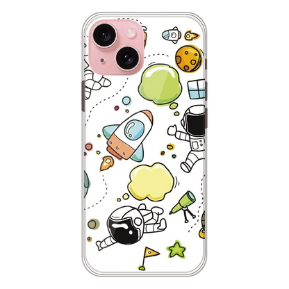 Cute Rocket & Galaxy - Printed Silicone Case For Apple iPhone 14 Plus