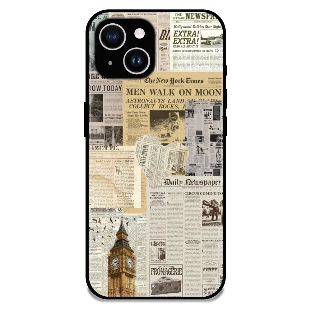 Vintage Newspaper Collage - Glossy Metal Silicone Case For Apple iPhone 14 Plus