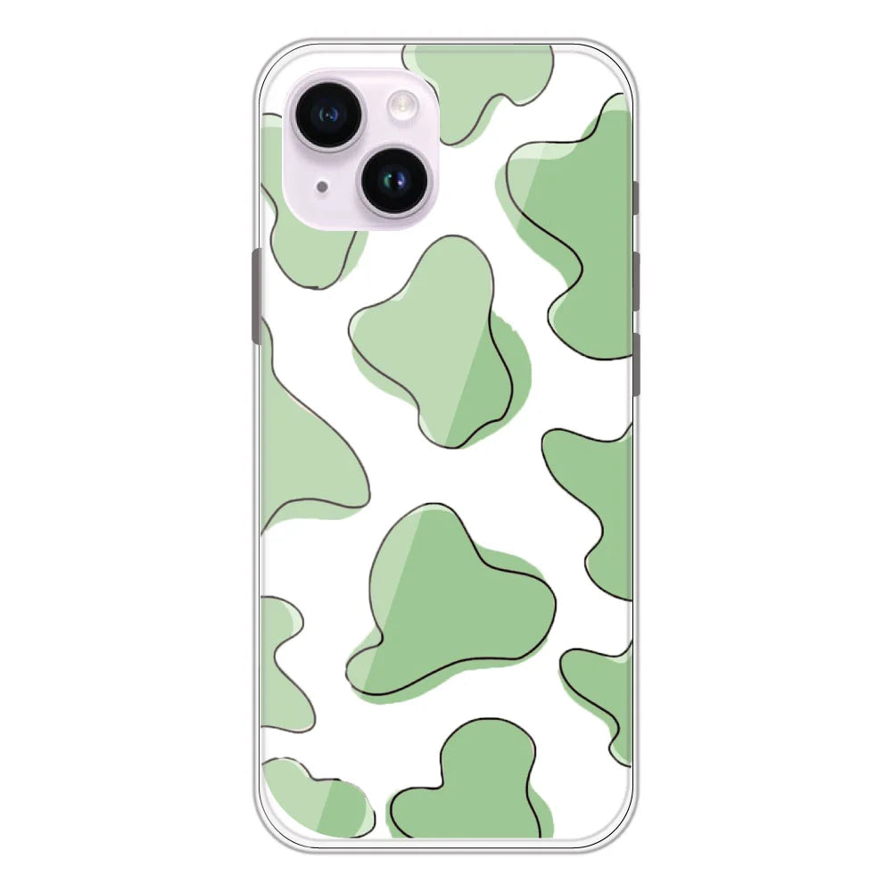 Green Cow Print - Clear Printed Silicone Case For Apple iPhone Models- Apple iPhone 14 plus