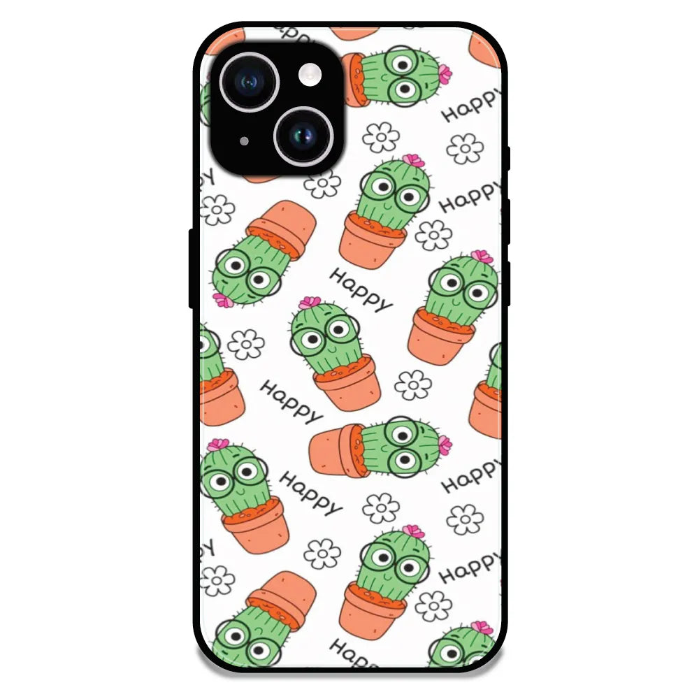 Cute Cactus Happy - Glossy Metal Silicone Case For Apple iPhone 14 Plus