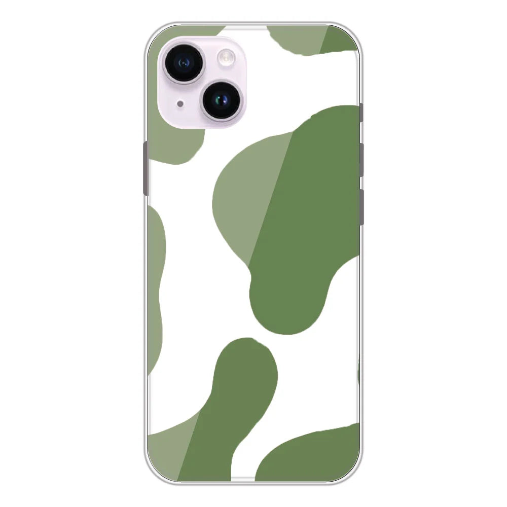 Olive Green Cow Print - Clear Printed Silicone Case For Apple iPhone Models- Apple iPhone 14 plus