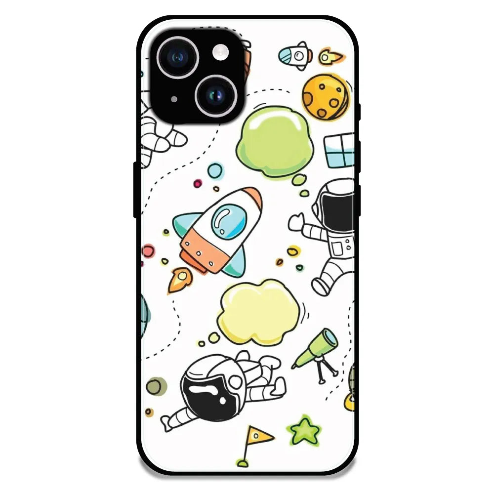 Cute Rocket & Galaxy - Glossy Metal Silicone Case For Apple iPhone 14 Plus