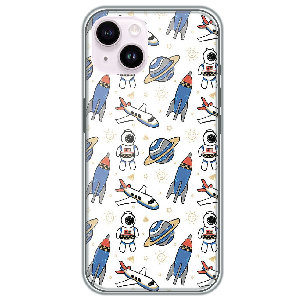 Doodle Space Explorer - Printed Silicone Case for Apple iPhone 14 Plus