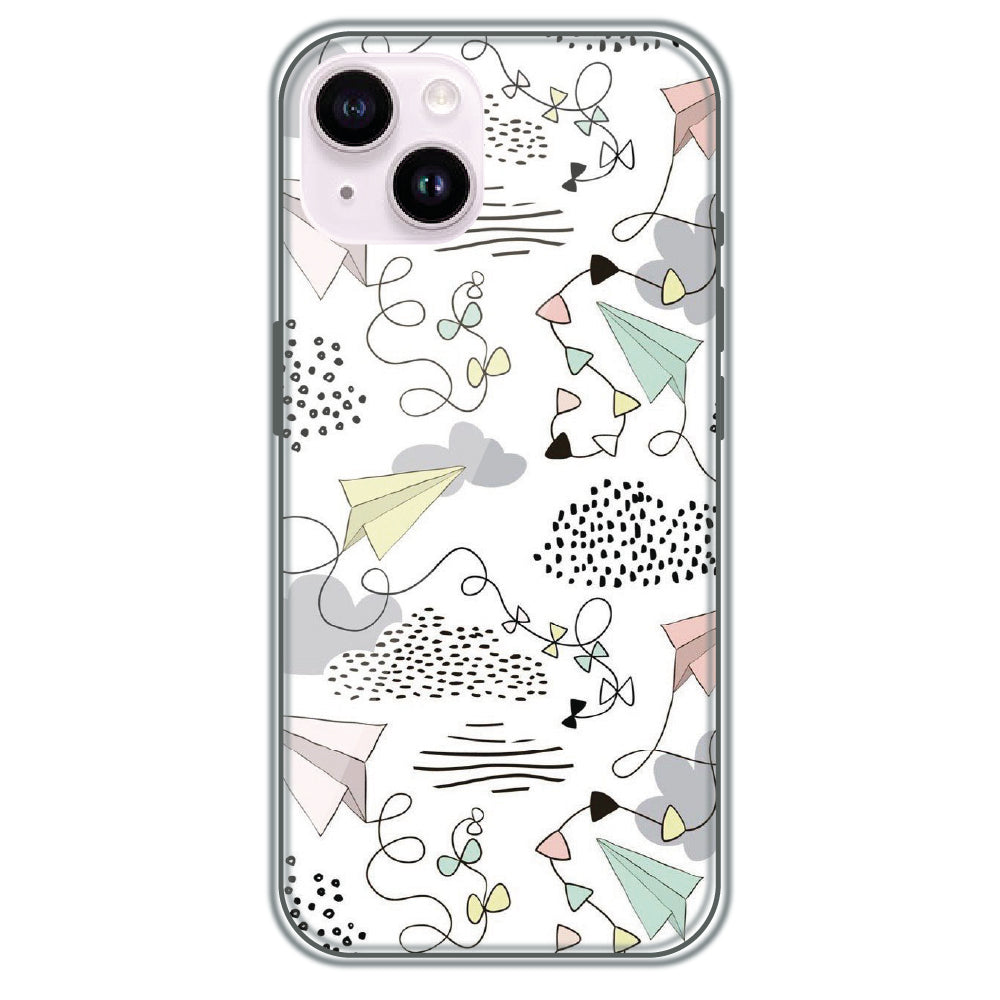 Paper Plane Doodles - Printed Silicone Case for Apple iPhone 14 Plus