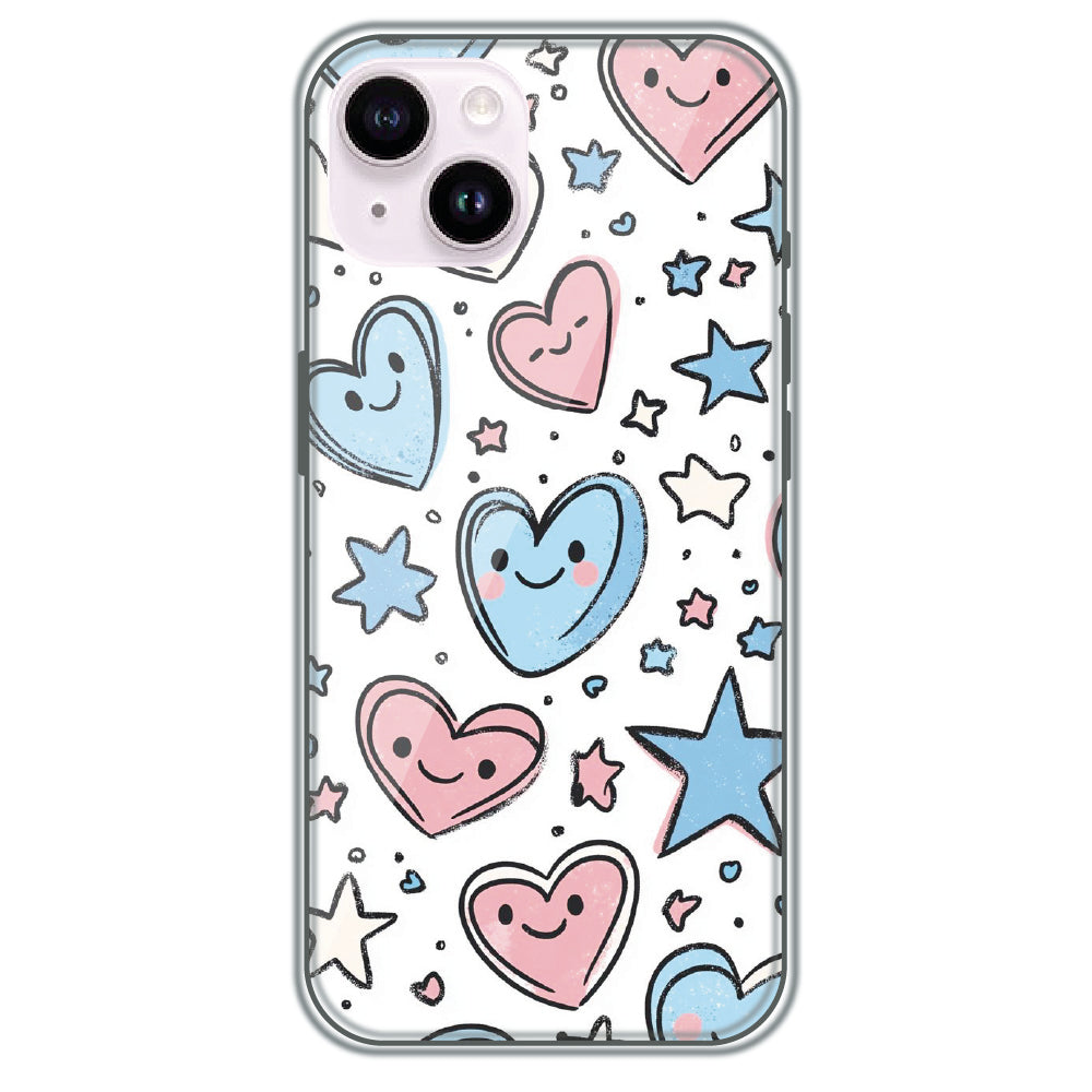 Smiling Hearts & Stars - Printed Silicone Case for Apple iPhone 14 Plus
