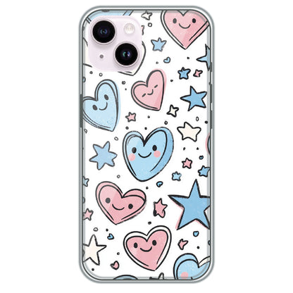 Smiling Hearts & Stars - Printed Silicone Case for Apple iPhone 14 Plus